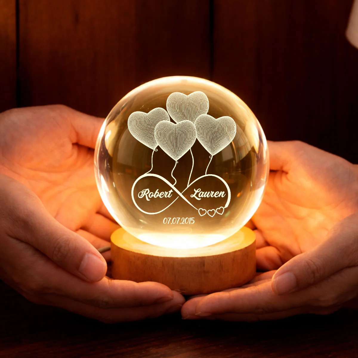 Couple Infinity Love Heart Balloon - Personalized Crystal Ball LED Night Light - Sentimental Gift for Her, for Him, Couple Keepsake - Image 3
