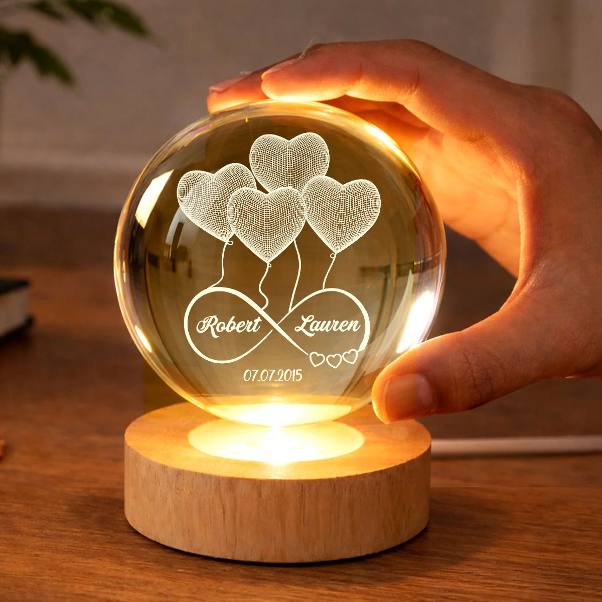 Couple Infinity Love Heart Balloon - Personalized Crystal Ball LED Night Light - Sentimental Gift for Her, for Him, Couple Keepsake - Image 5