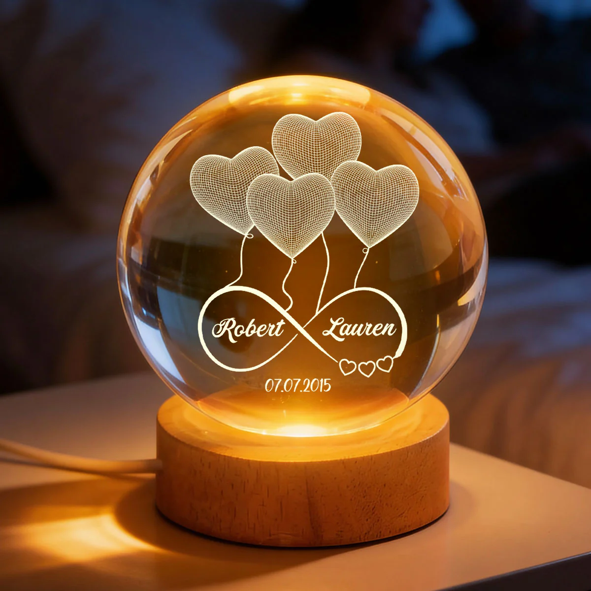 Couple Infinity Love Heart Balloon - Personalized Crystal Ball LED Night Light - Sentimental Gift for Her, for Him, Couple Keepsake - Image 6