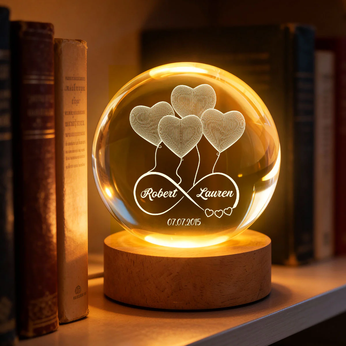 Couple Infinity Love Heart Balloon - Personalized Crystal Ball LED Night Light - Sentimental Gift for Her, for Him, Couple Keepsake - Image 7