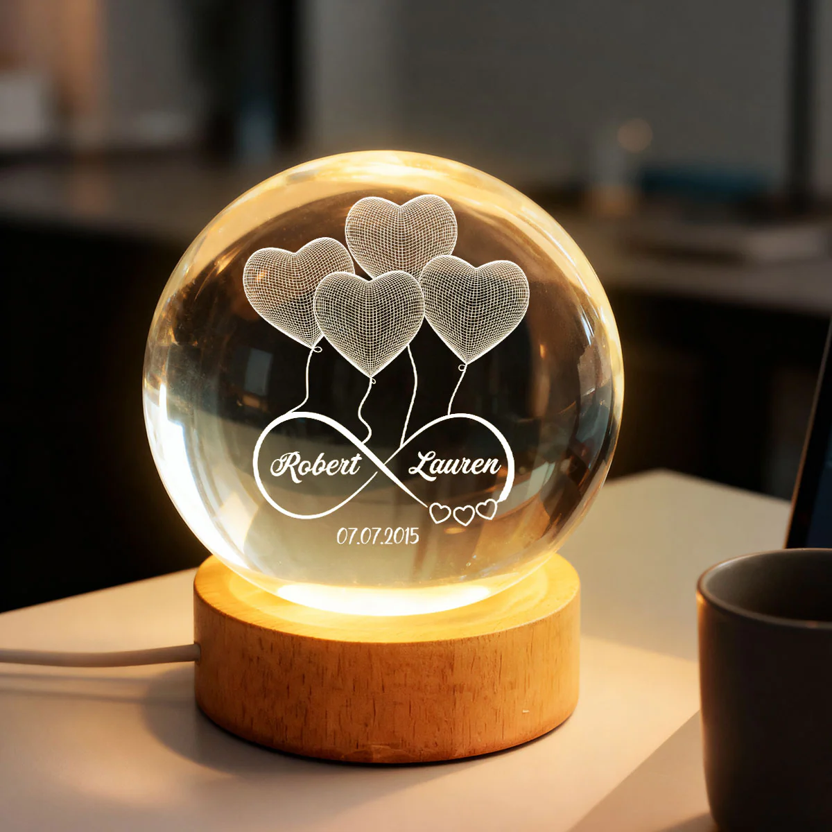 Couple Infinity Love Heart Balloon - Personalized Crystal Ball LED Night Light - Sentimental Gift for Her, for Him, Couple Keepsake - Image 8