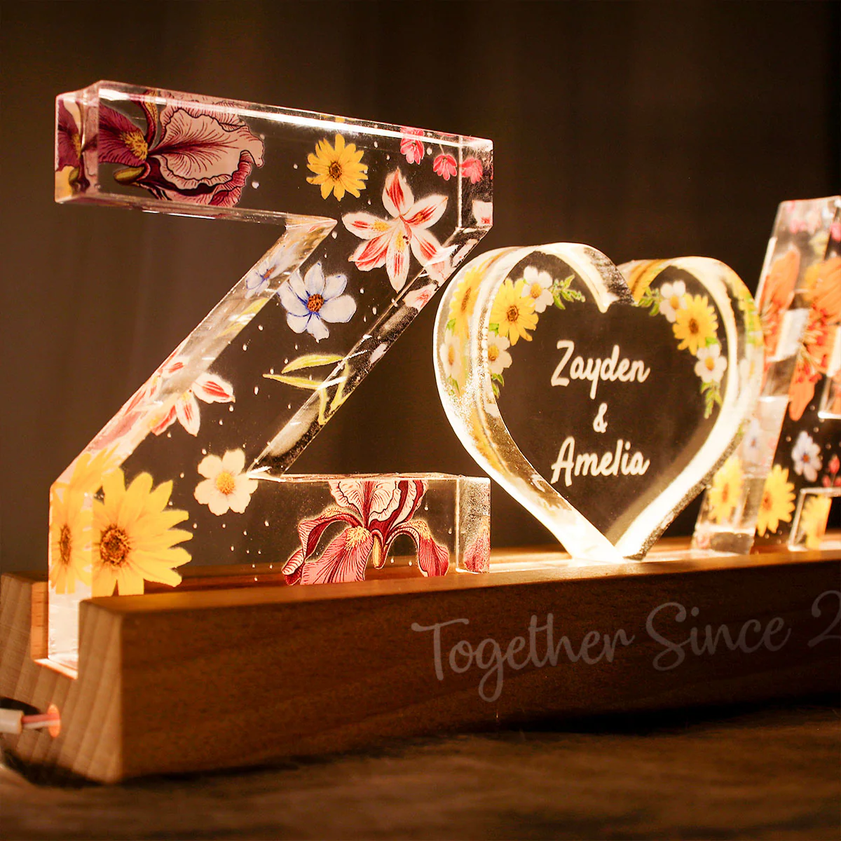 Couple Initial Letter, Flower Birth Month, Personalized LED Night Light, Romantic Gift for her, Gift for him - Image 4