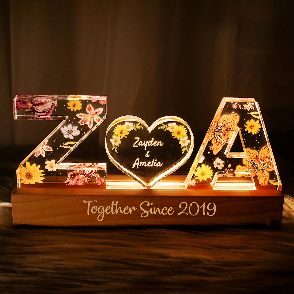 Couple Initial Letter, Flower Birth Month, Personalized LED Night Light, Romantic Gift for her, Gift for him - Image 5