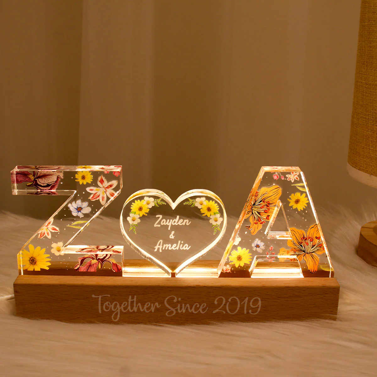 Couple Initial Letter, Flower Birth Month, Personalized LED Night Light, Romantic Gift for her, Gift for him - Image 6