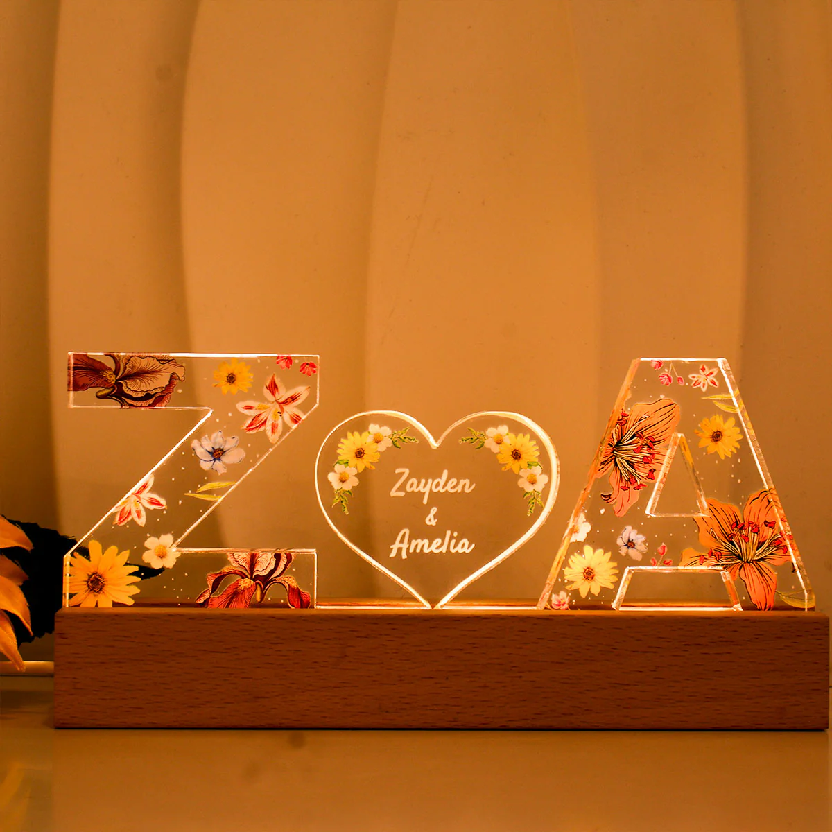 Couple Initial Letter, Flower Birth Month, Personalized LED Night Light, Romantic Gift for her, Gift for him - Image 7