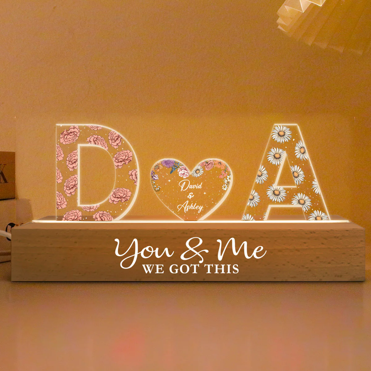 Couple Initials Birth Month Flower Anniversary Gift Personalized Acrylic Block LED Night Light - Image 5