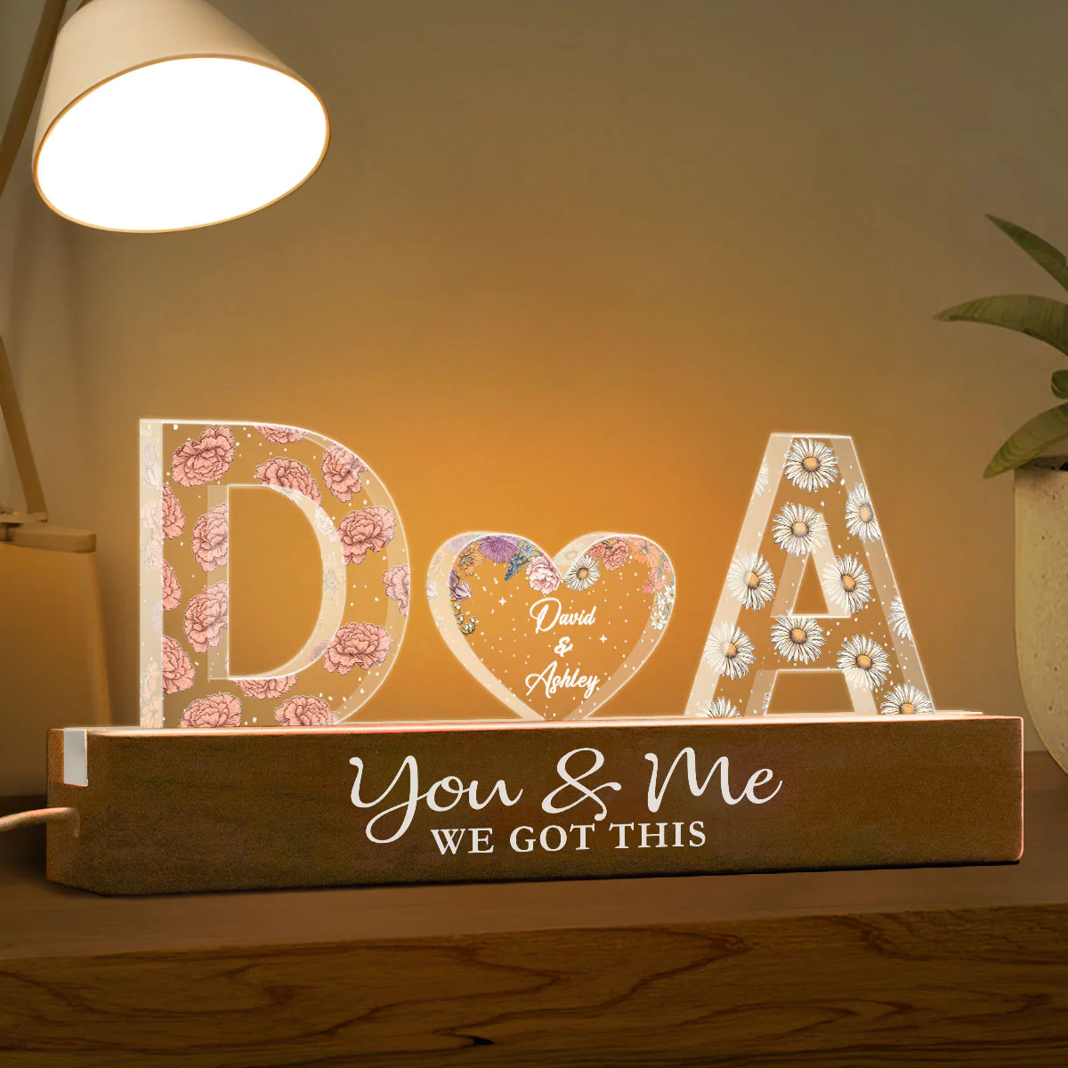 Couple Initials Birth Month Flower Anniversary Gift Personalized Acrylic Block LED Night Light - Image 6