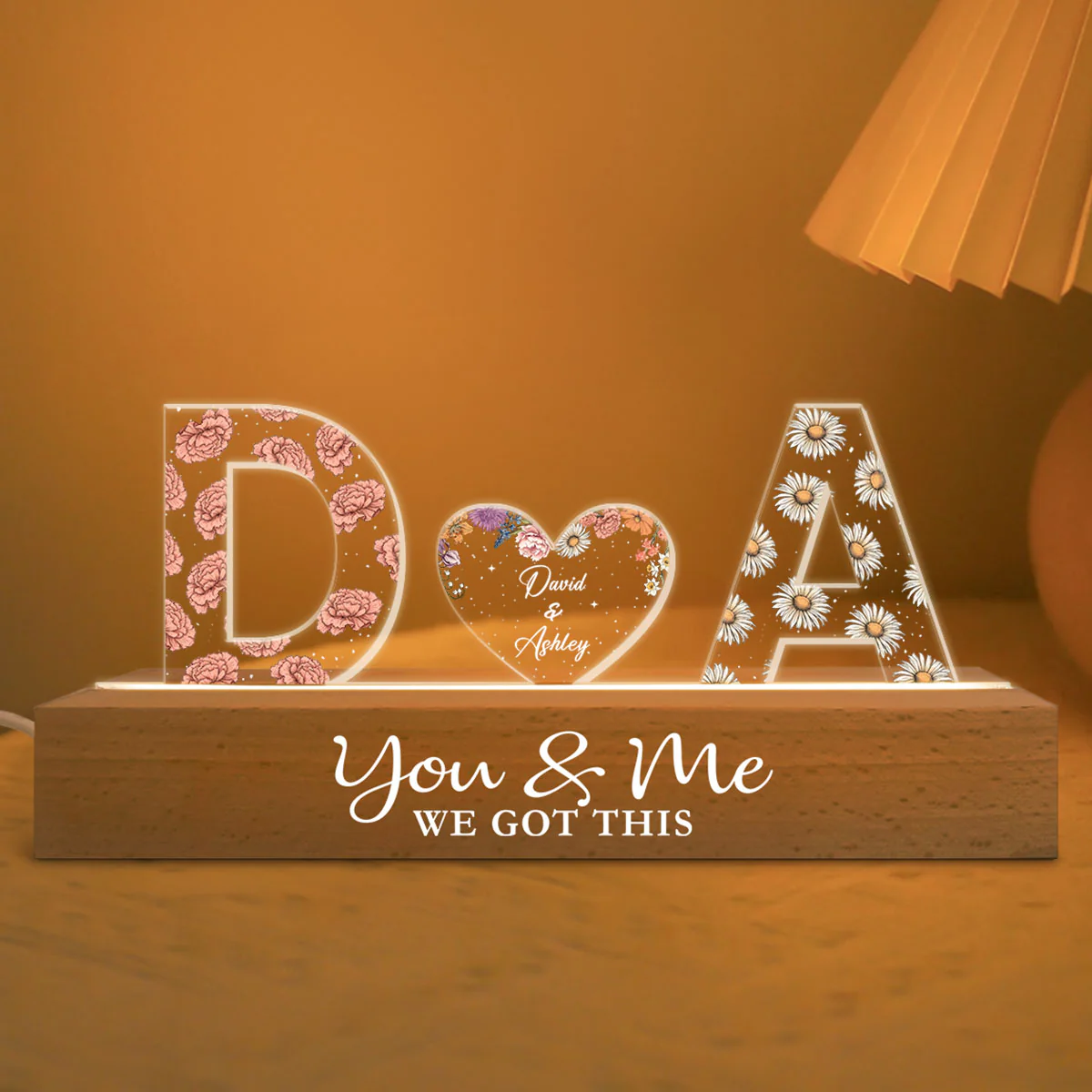 Couple Initials Birth Month Flower Anniversary Gift Personalized Acrylic Block LED Night Light - Image 7