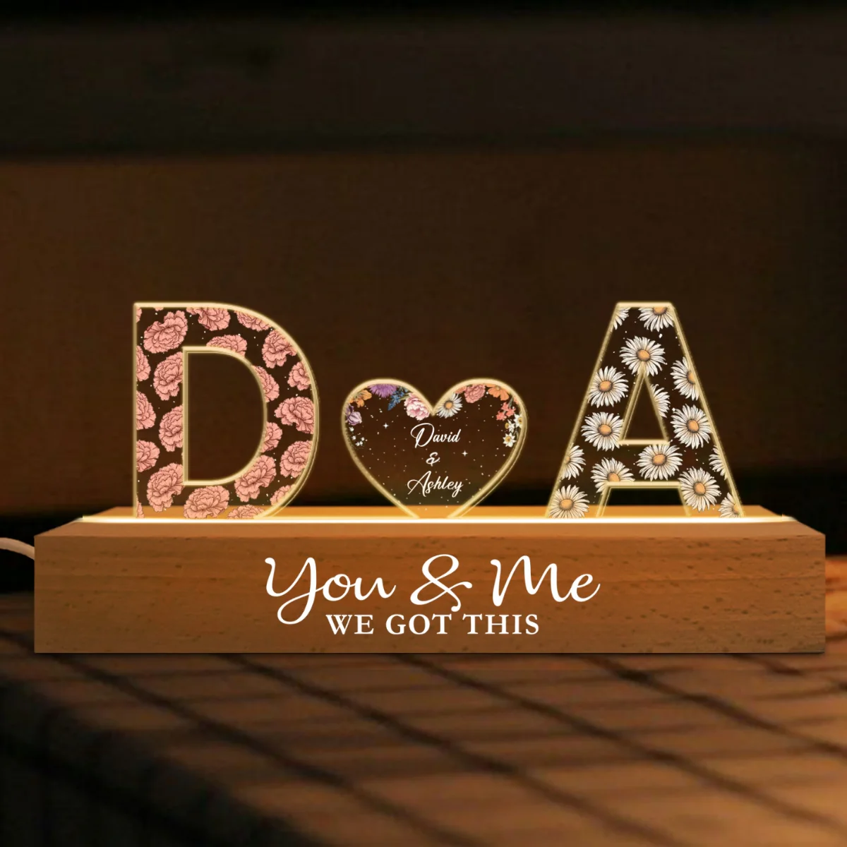 Couple Initials Birth Month Flower Anniversary Gift Personalized Acrylic Block LED Night Light - Image 9