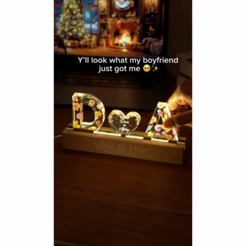 Couple Initials Floral Theme - Personalized Acrylic Block Plaque LED Night Light - Gift For Her, Gift For Him - Image 2