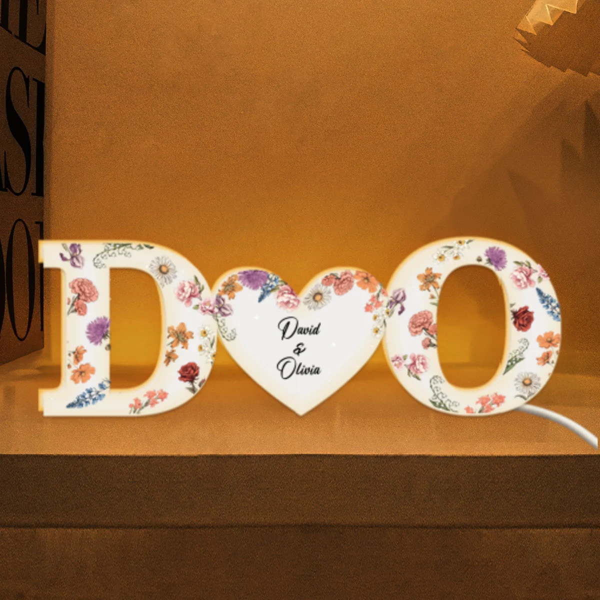 Couple Initials Floral Theme Anniversary Gift Personalized Frame LED Light Box - Image 9
