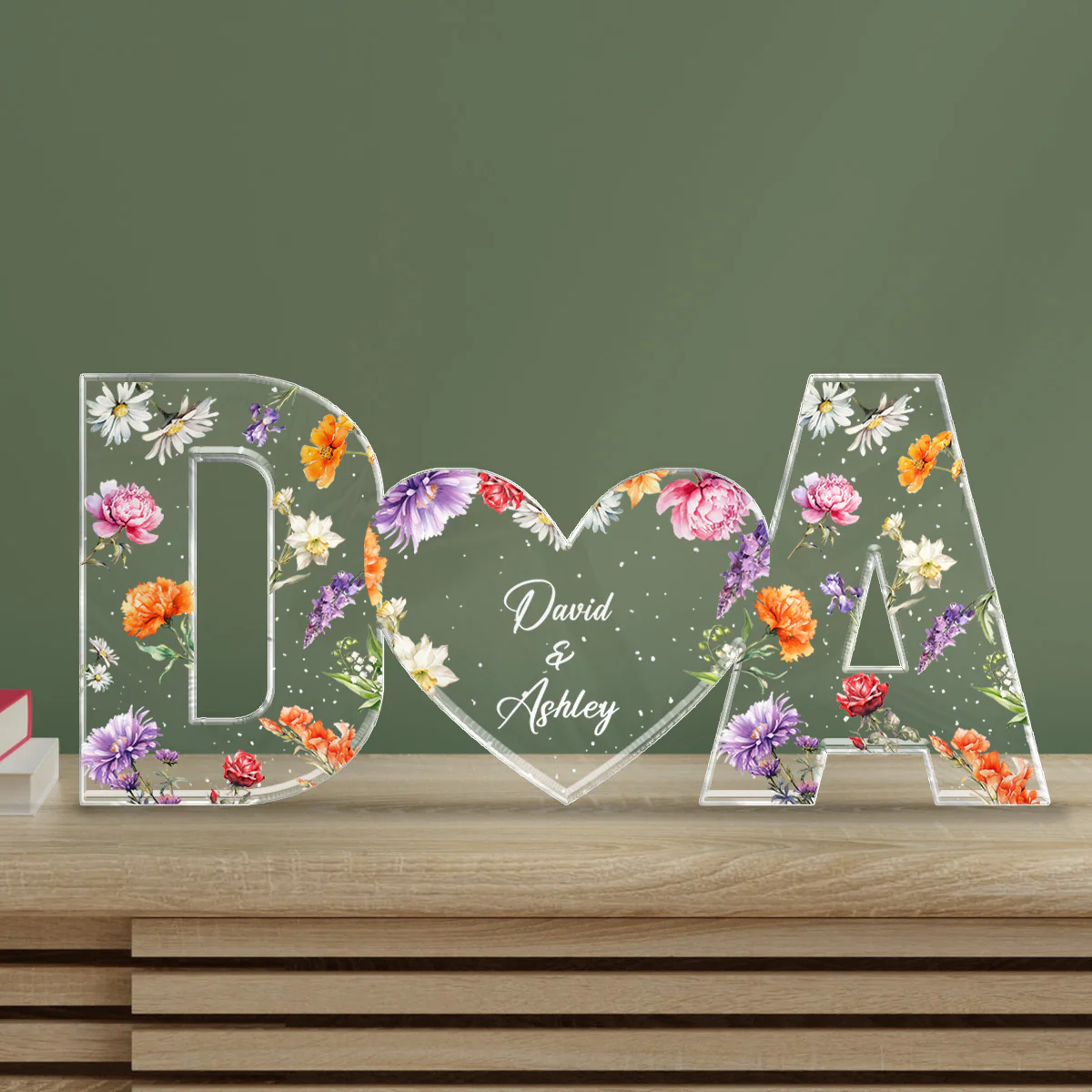 Couple Initials Floral Theme Gift Anniversary Gift Personalized Acrylic Block Plaque