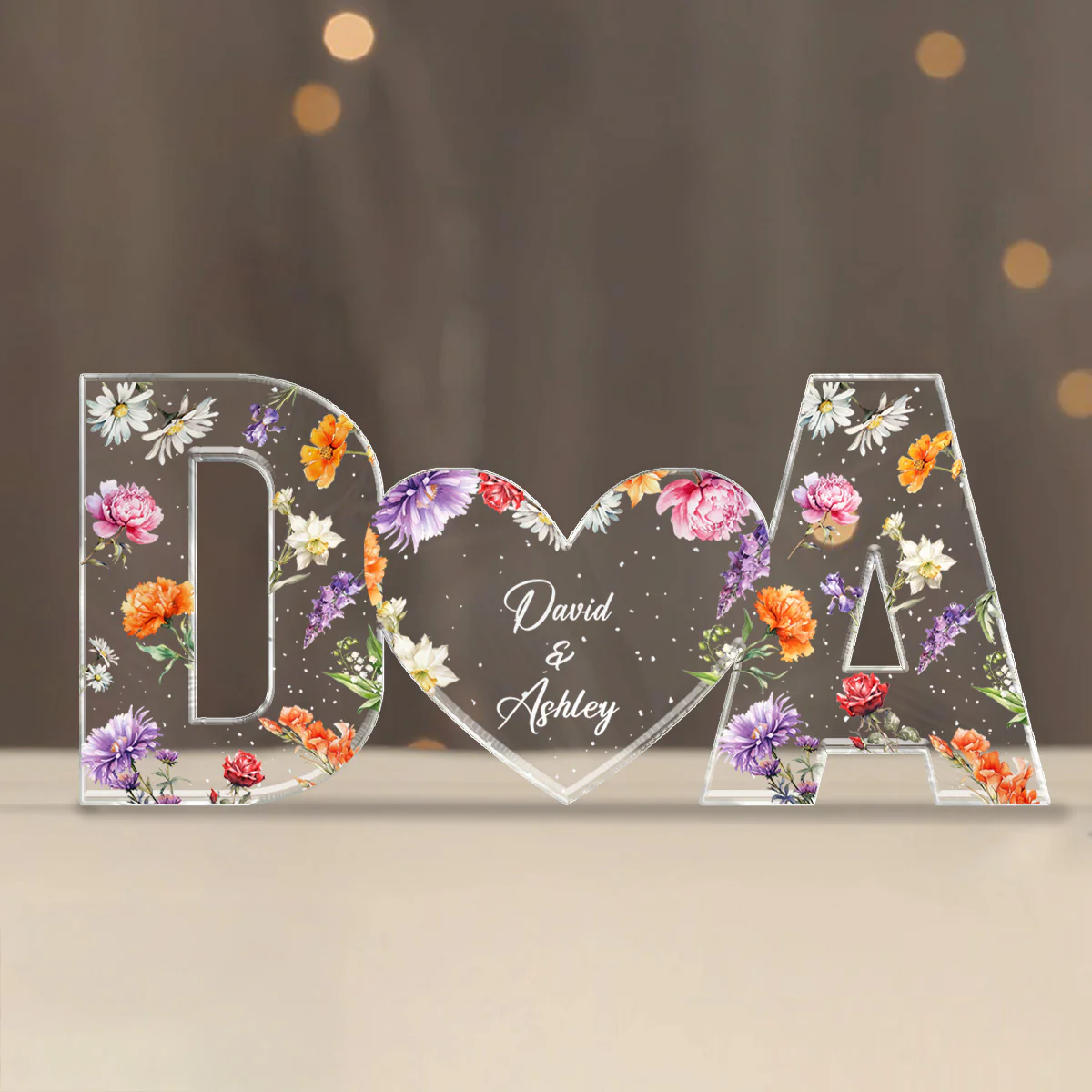 Couple Initials Floral Theme Gift Anniversary Gift Personalized Acrylic Block Plaque - Image 3