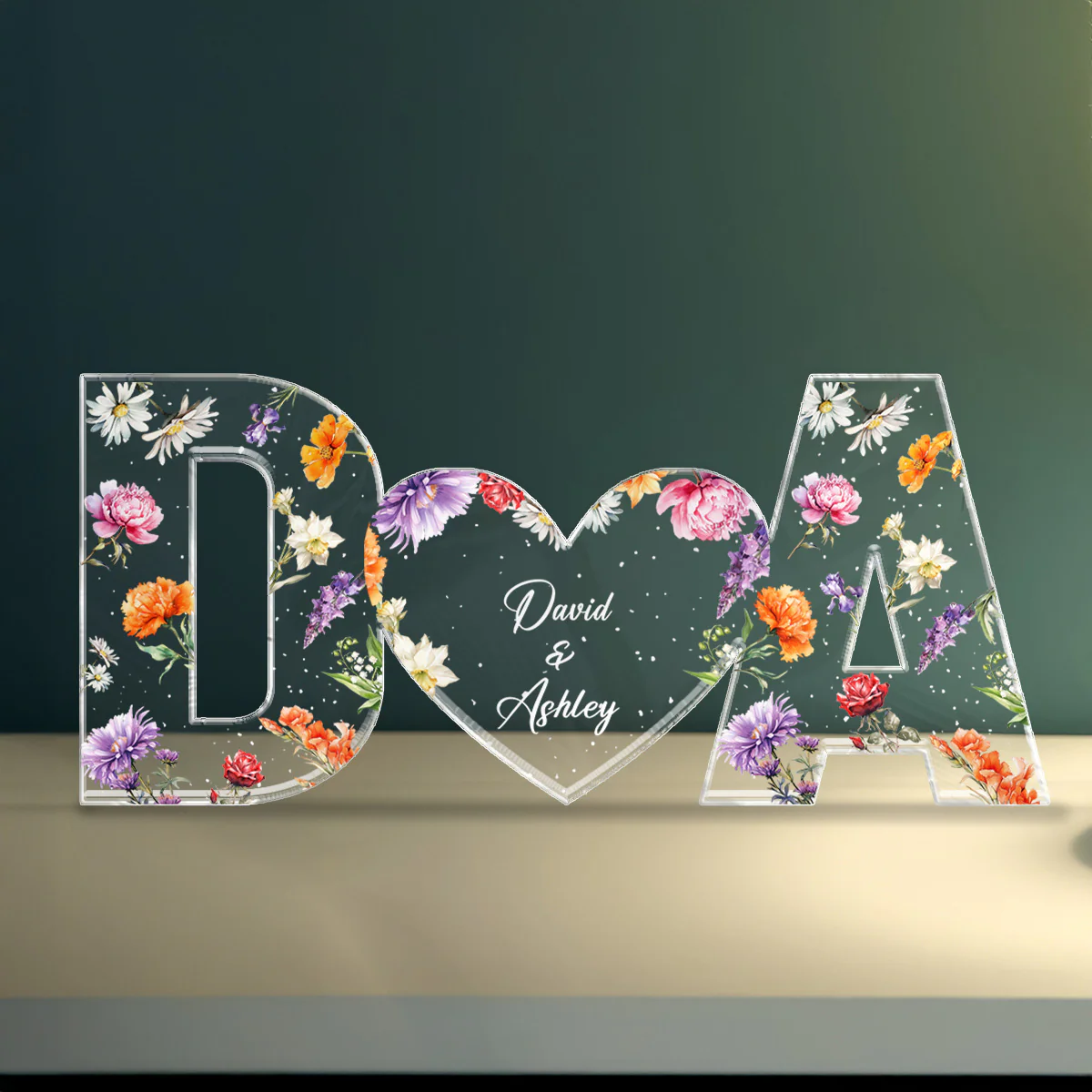 Couple Initials Floral Theme Gift Anniversary Gift Personalized Acrylic Block Plaque - Image 4