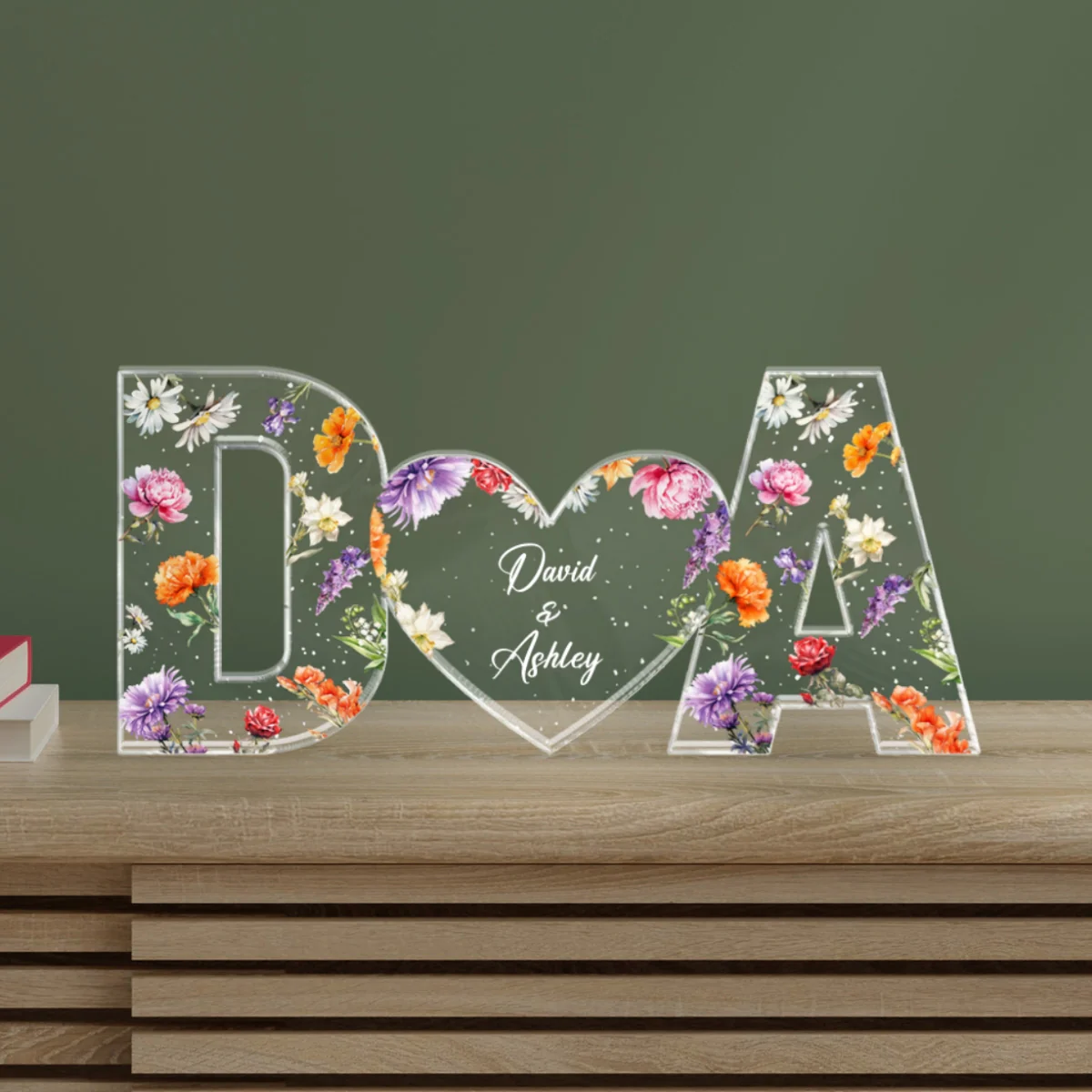 Couple Initials Floral Theme Gift Anniversary Gift Personalized Acrylic Block Plaque - Image 7