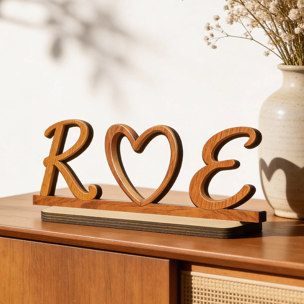 Couple Initials Heart - Personalized 2-Layered Wooden Plaque - Valentine's Day Gift for Her, for Him - Image 6
