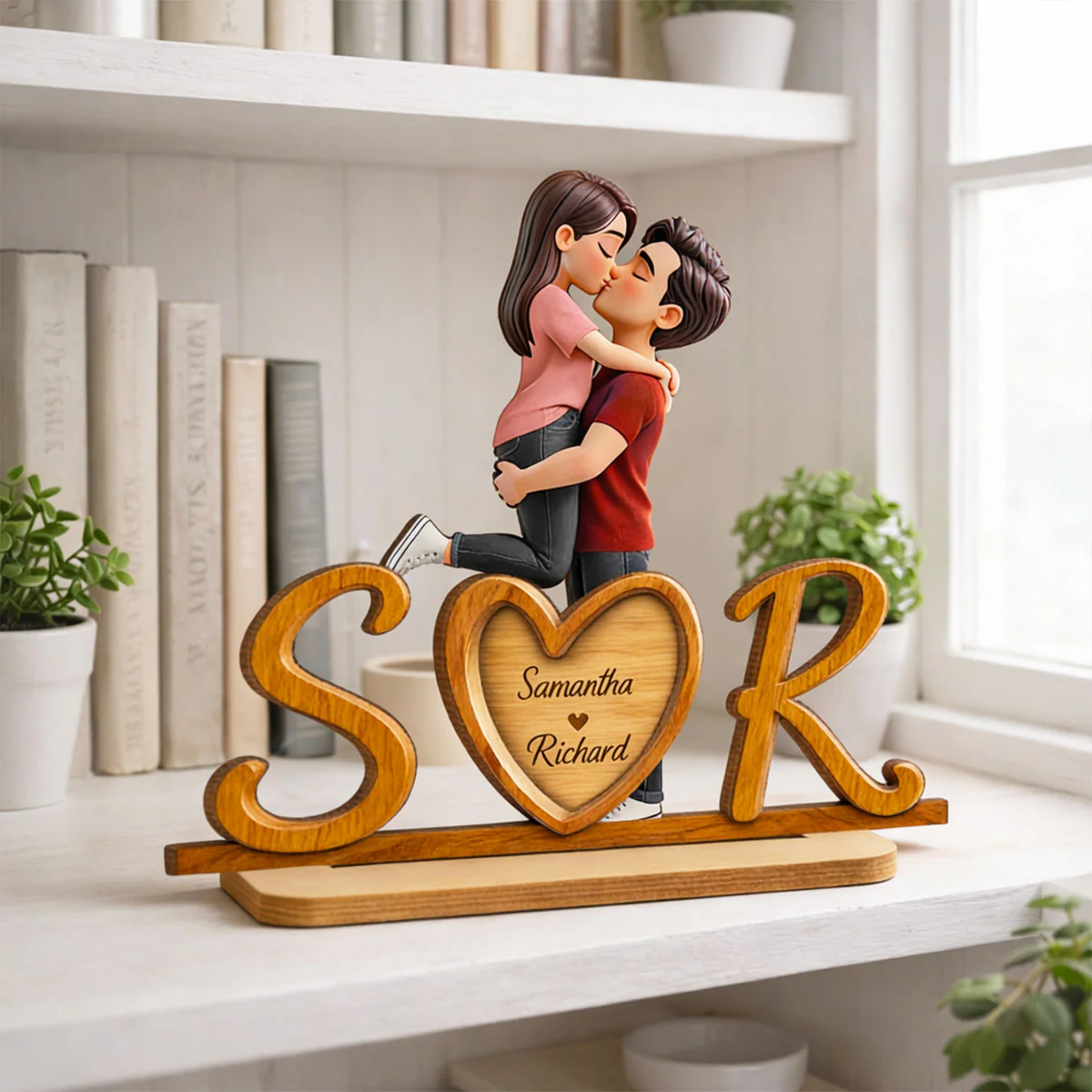 Couple Initials Heart - Personalized 2-Layered Wooden Plaque - Valentine's Day Gift for Her, for Him - Image 3