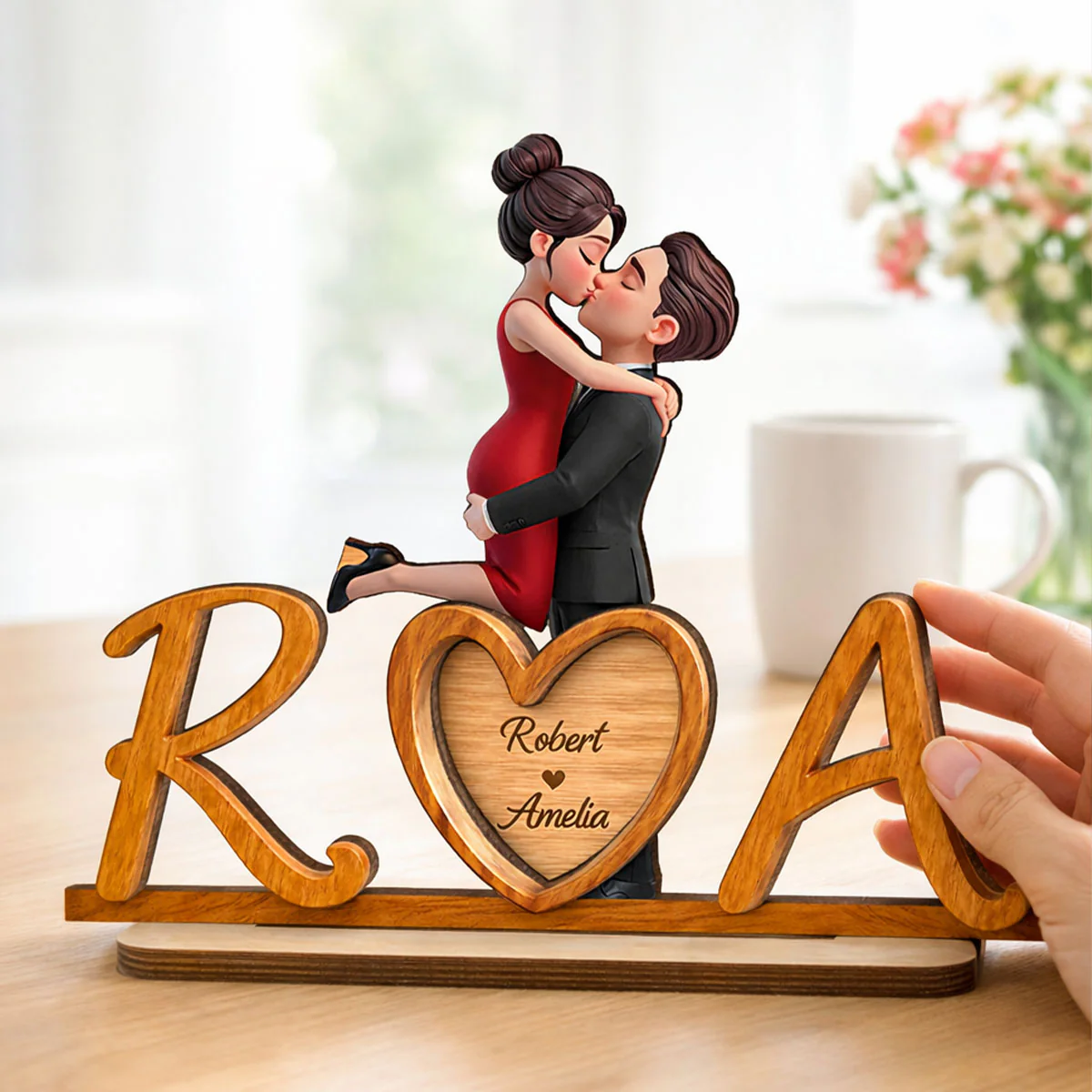 Couple Initials Heart - Personalized 2-Layered Wooden Plaque - Valentine's Day Gift for Her, for Him - Image 7