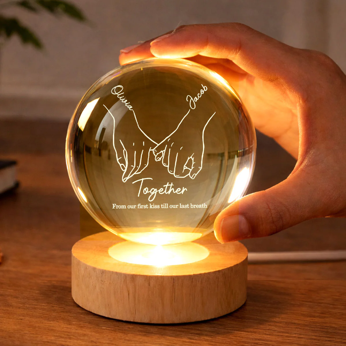 Couple Interlocked Hands - Personalized Crystal Ball LED Night Light - Sentimental Gift for Her, for Him, Couple Keepsake - Image 5