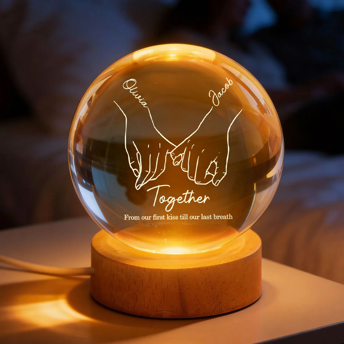 Couple Interlocked Hands - Personalized Crystal Ball LED Night Light - Sentimental Gift for Her, for Him, Couple Keepsake - Image 6