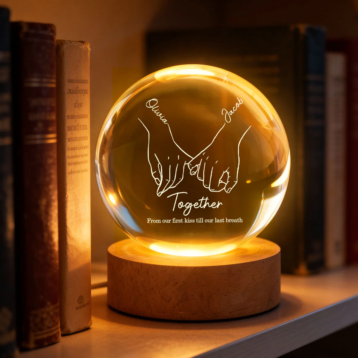 Couple Interlocked Hands - Personalized Crystal Ball LED Night Light - Sentimental Gift for Her, for Him, Couple Keepsake - Image 7