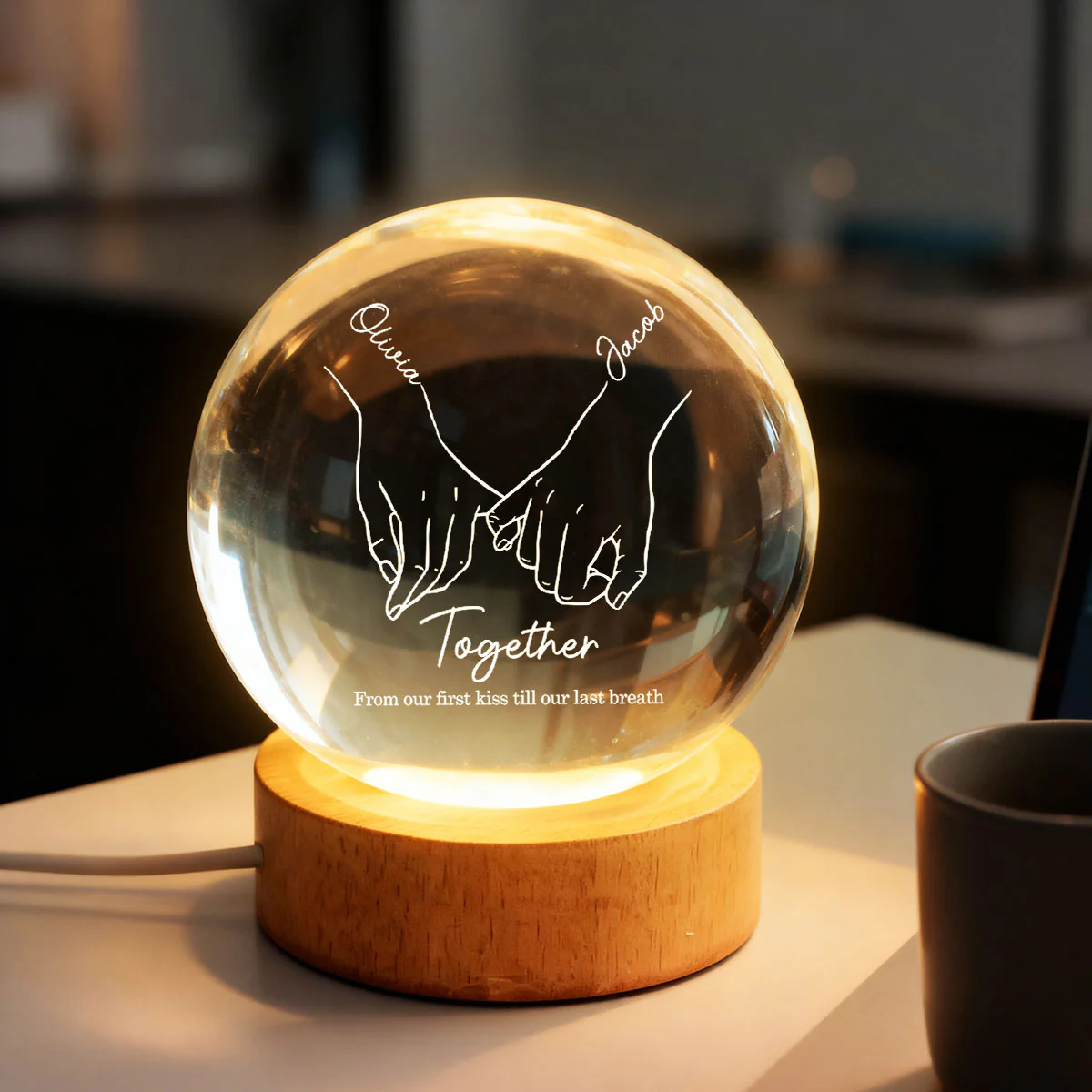 Couple Interlocked Hands - Personalized Crystal Ball LED Night Light - Sentimental Gift for Her, for Him, Couple Keepsake - Image 8