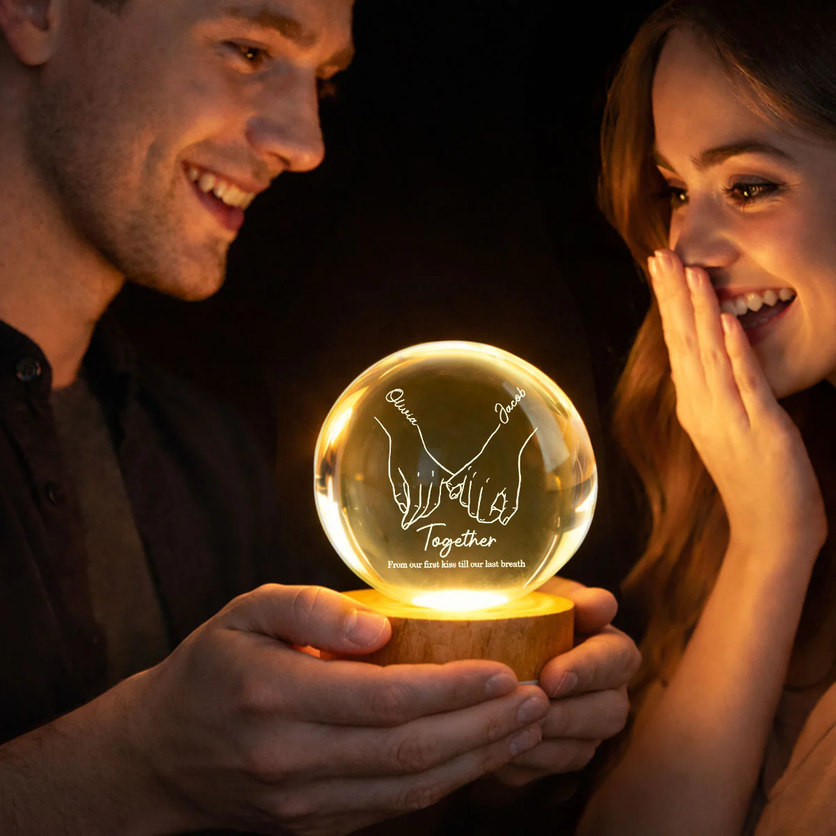 Couple Interlocked Hands - Personalized Crystal Ball LED Night Light - Sentimental Gift for Her, for Him, Couple Keepsake - Image 9