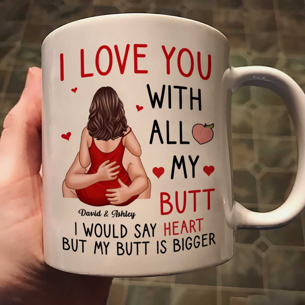 Couple Kiss Love You With All My Butt Funny Gift For Him For Her Personalized Mug - Image 2