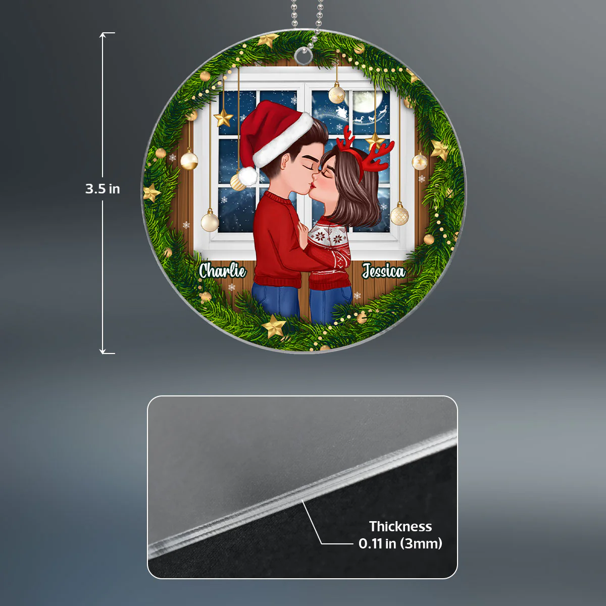 Couple Kissing By The Window Christmas Personalized Acrylic Ornament - Image 4