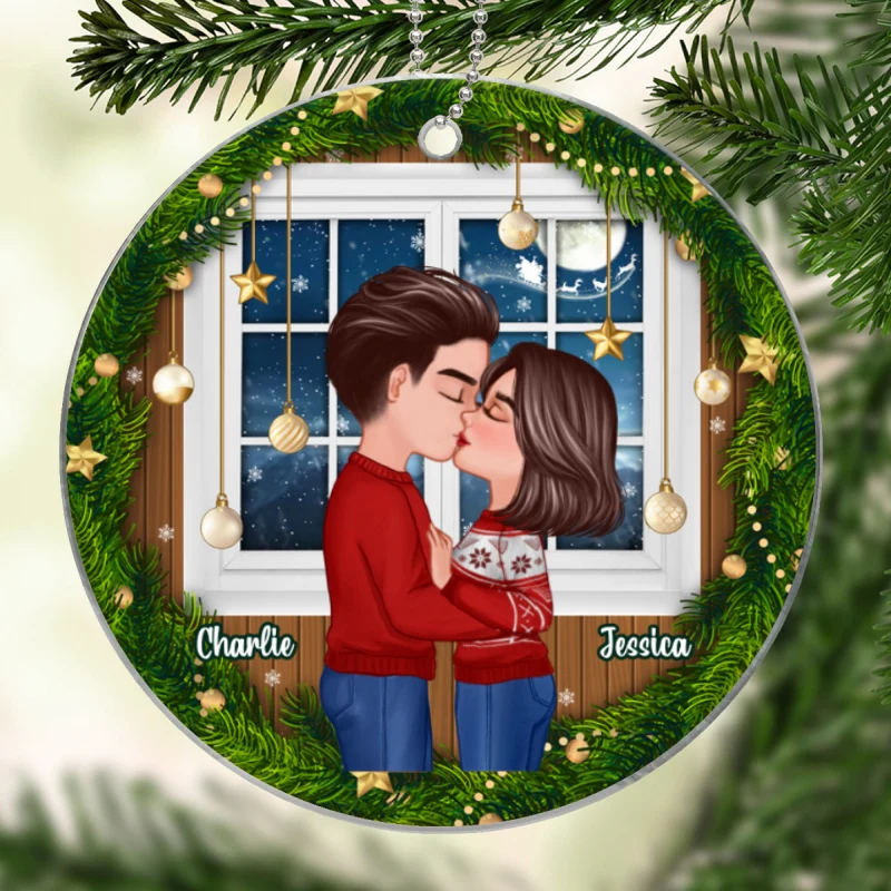 Couple Kissing By The Window Christmas Personalized Acrylic Ornament - Image 5