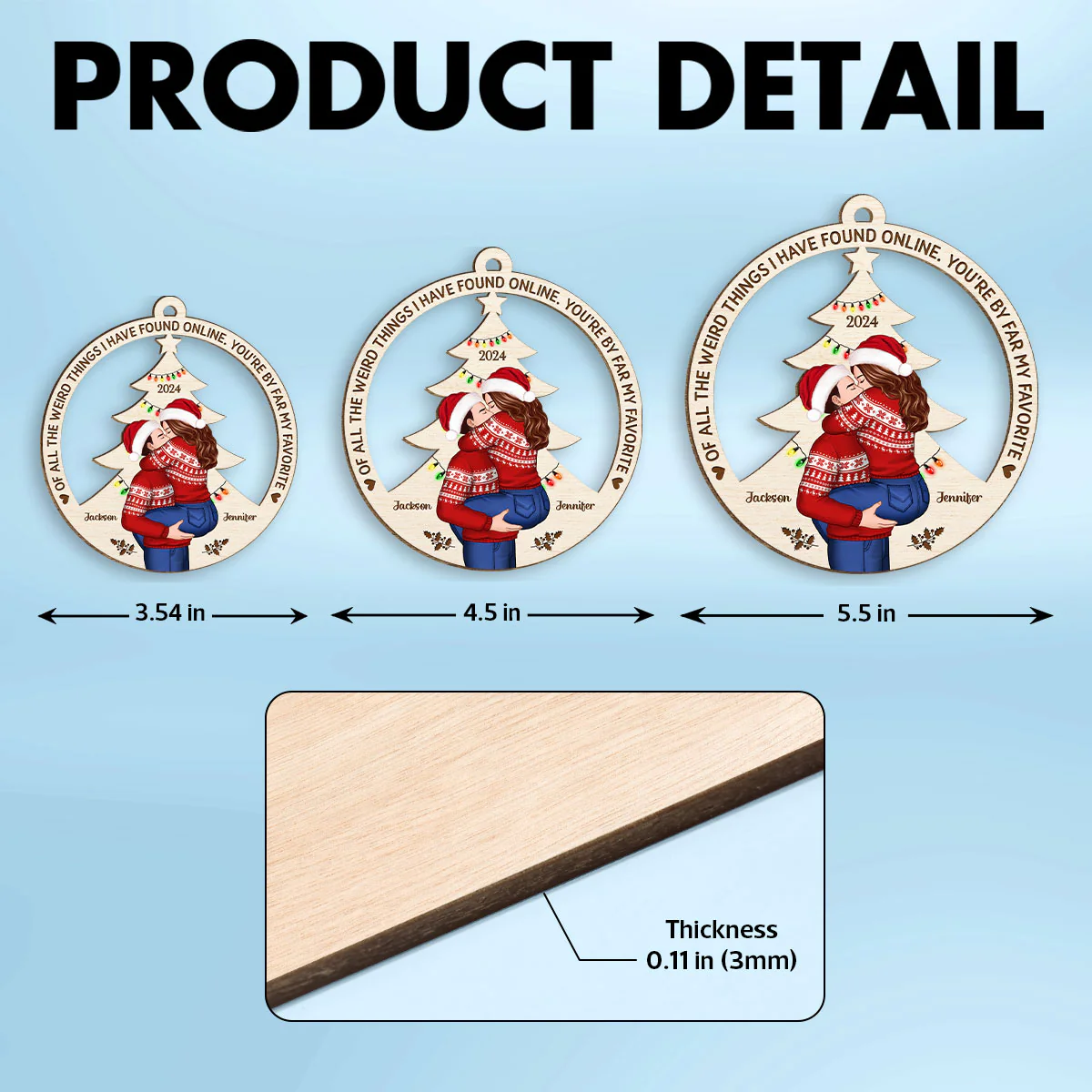 Couple Kissing Christmas Tree Personalized Wooden Ornament, Christmas Gift for Him for Her - Image 8