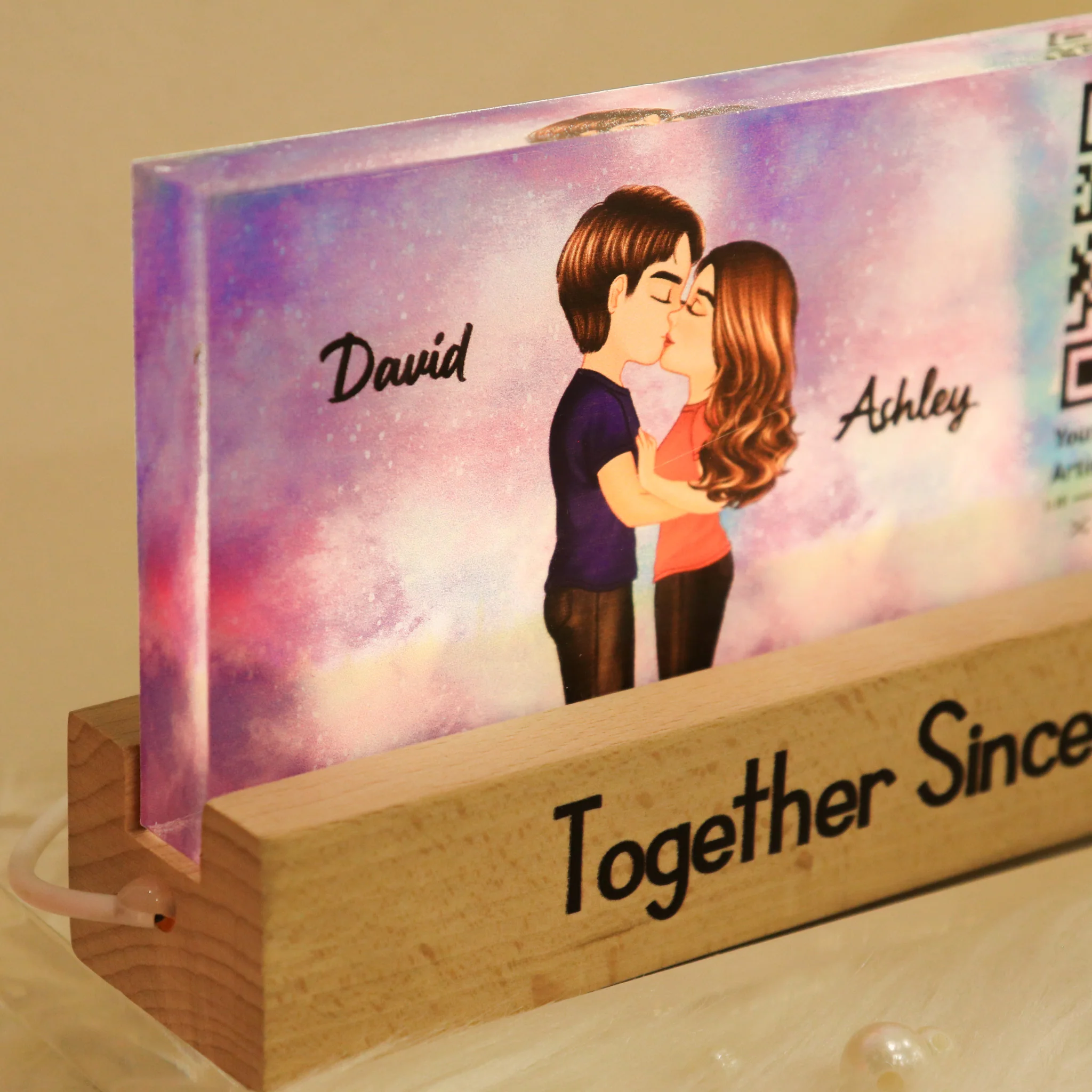 Couple Kissing, Favorite Song Scannable QR Code Personalized Acrylic LED Night Light, Anniversary, Just Because Gift For Her, Gift For Him - Image 9