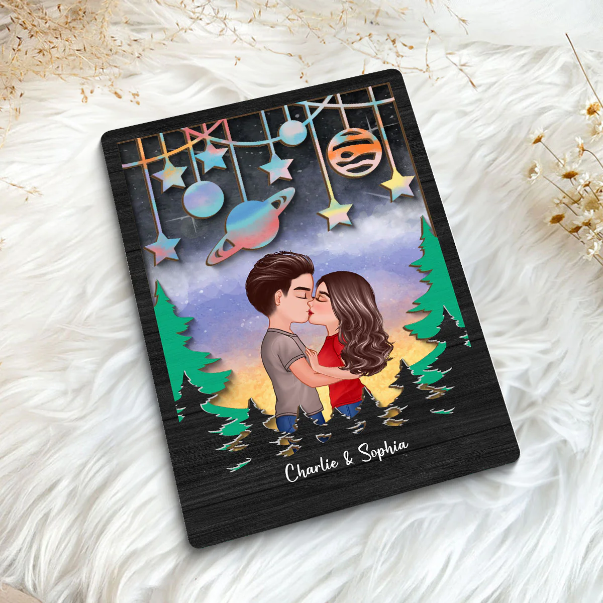 Couple Kissing Galaxy Theme Gift For Him Gift For Her Personalized 2-layer Wooden Plaque - Image 5