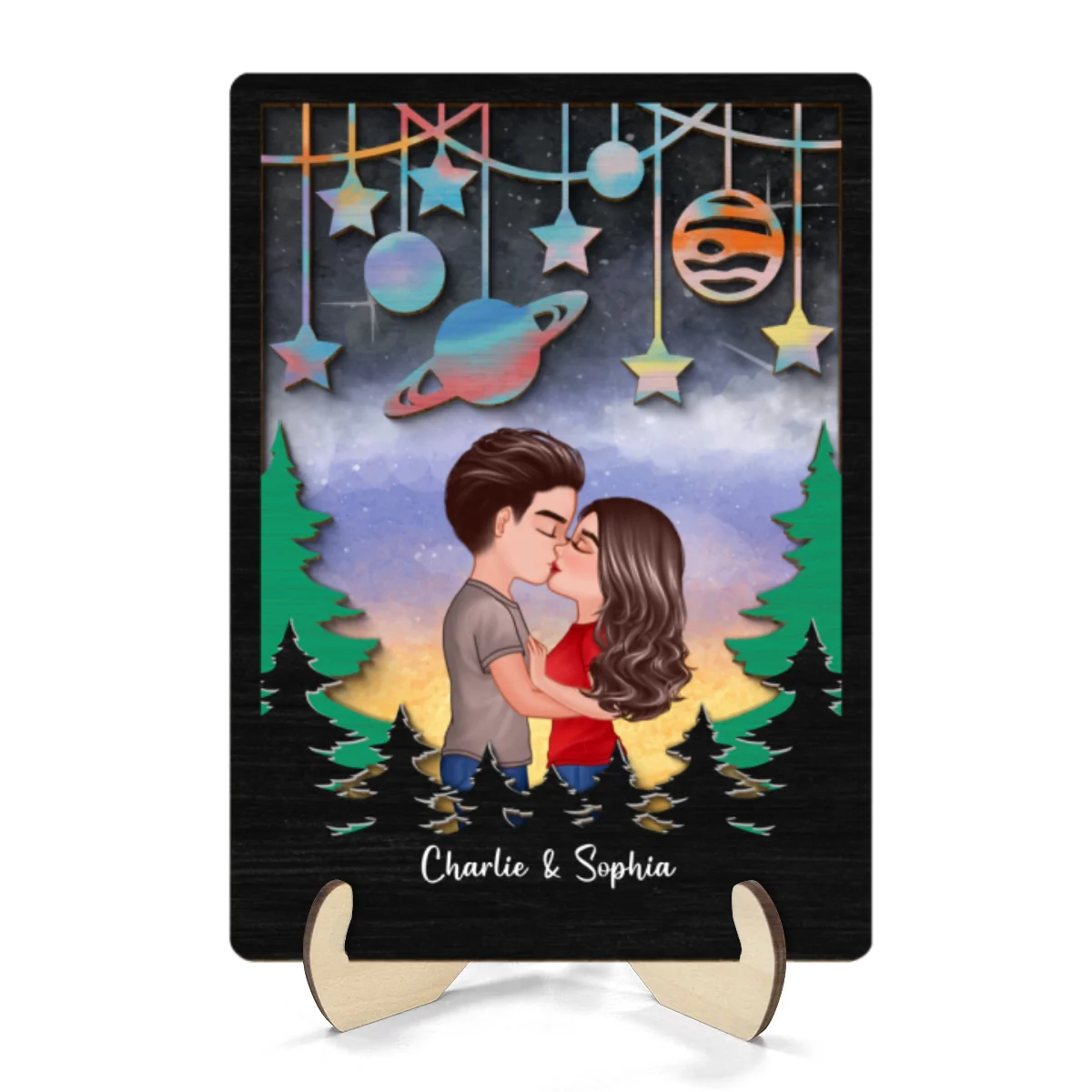 Couple Kissing Galaxy Theme Gift For Him Gift For Her Personalized 2-layer Wooden Plaque - Image 8