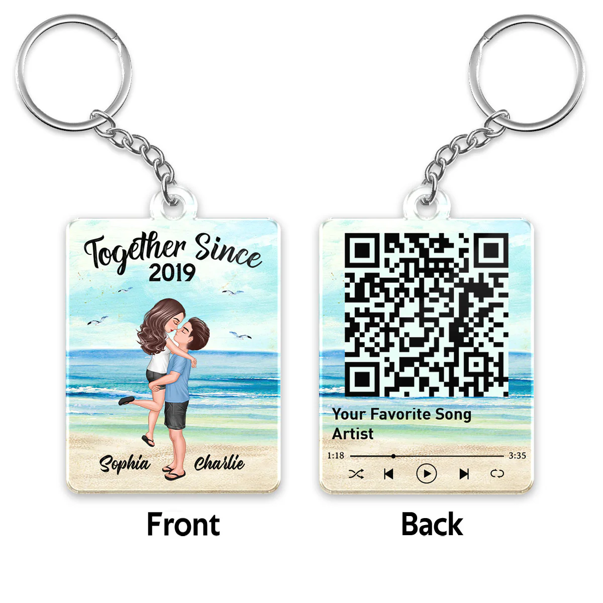 Couple Kissing Hugging On Beach Favorite Song Scannable QR Code Personalized Acrylic Keychain