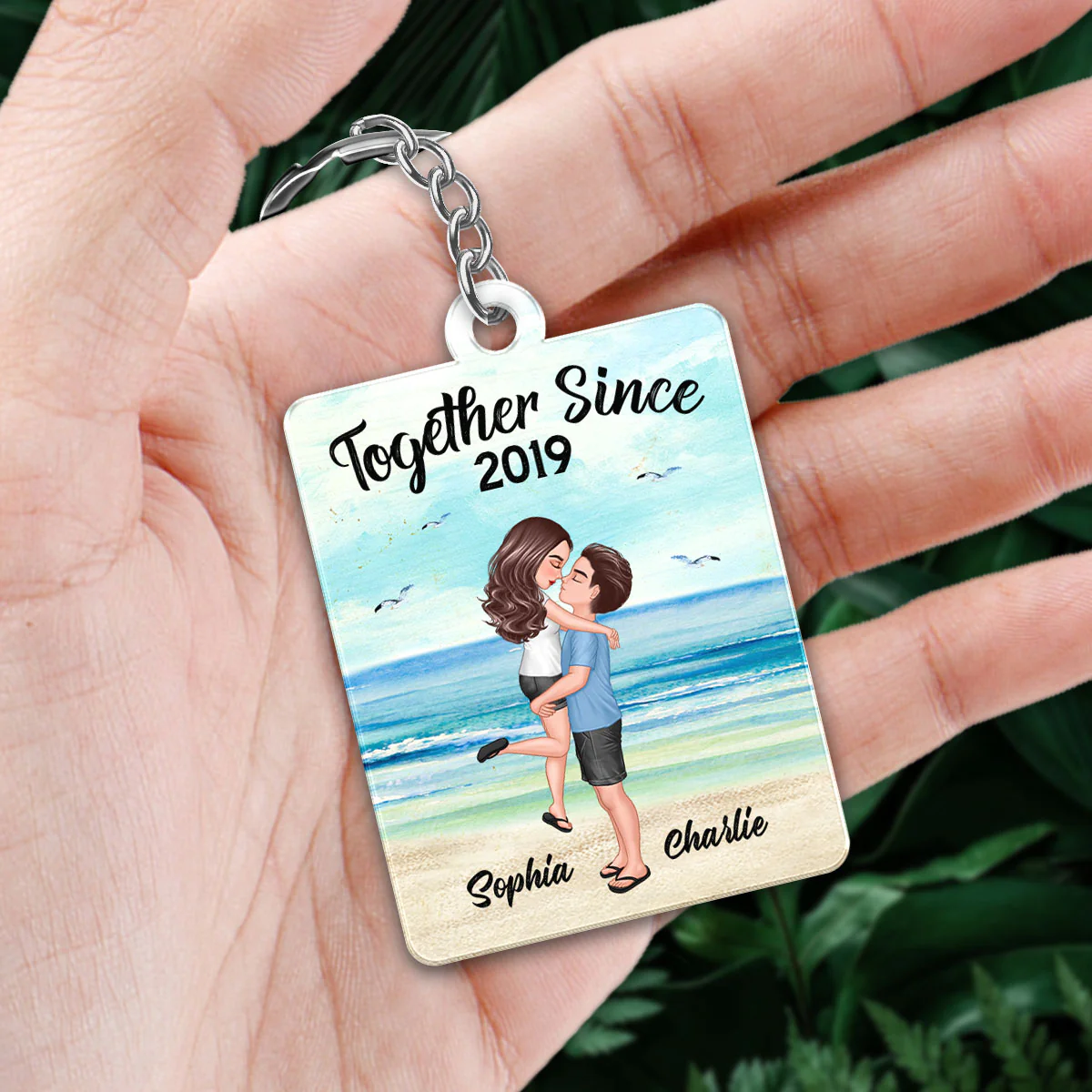 Couple Kissing Hugging On Beach Favorite Song Scannable QR Code Personalized Acrylic Keychain - Image 2