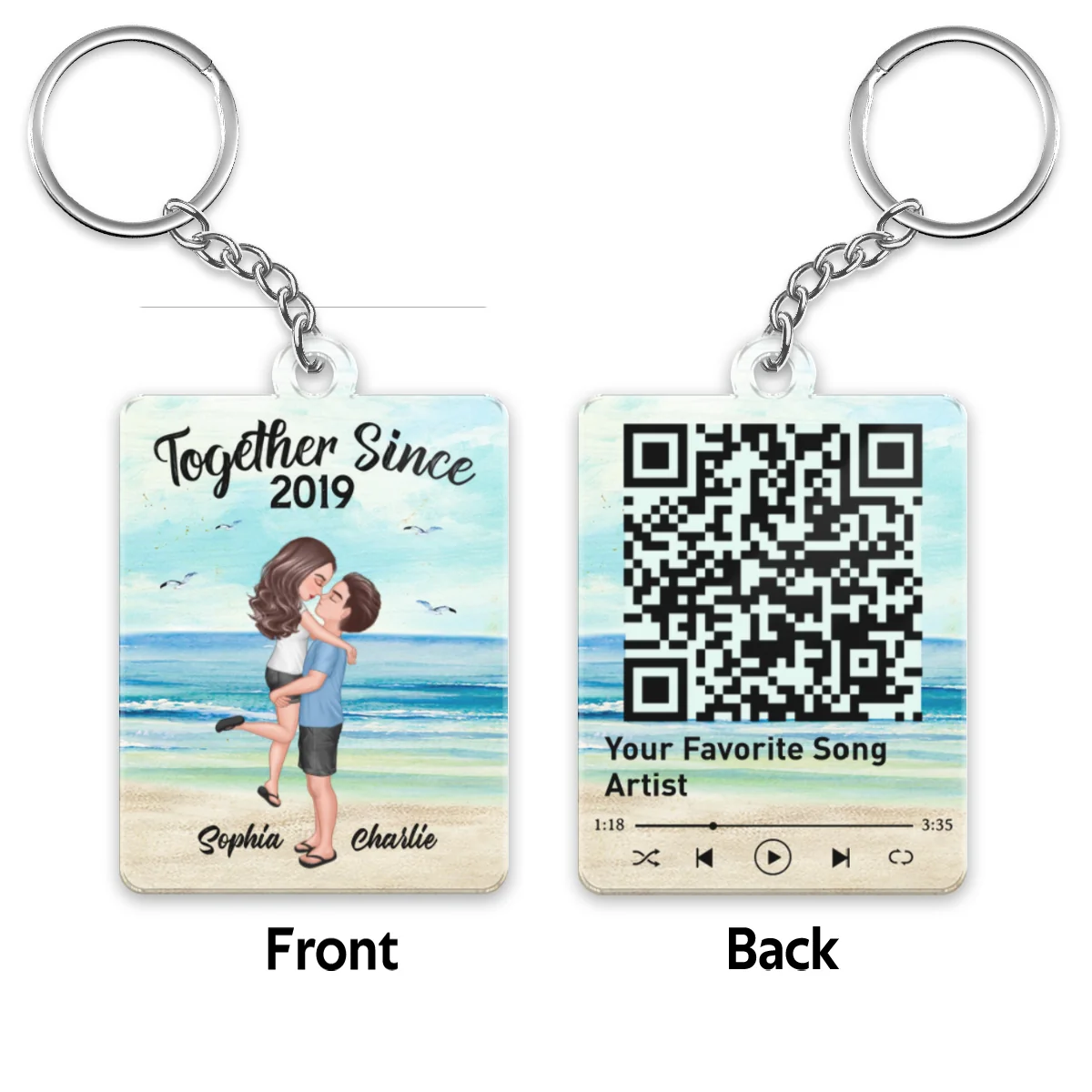 Couple Kissing Hugging On Beach Favorite Song Scannable QR Code Personalized Acrylic Keychain - Image 4