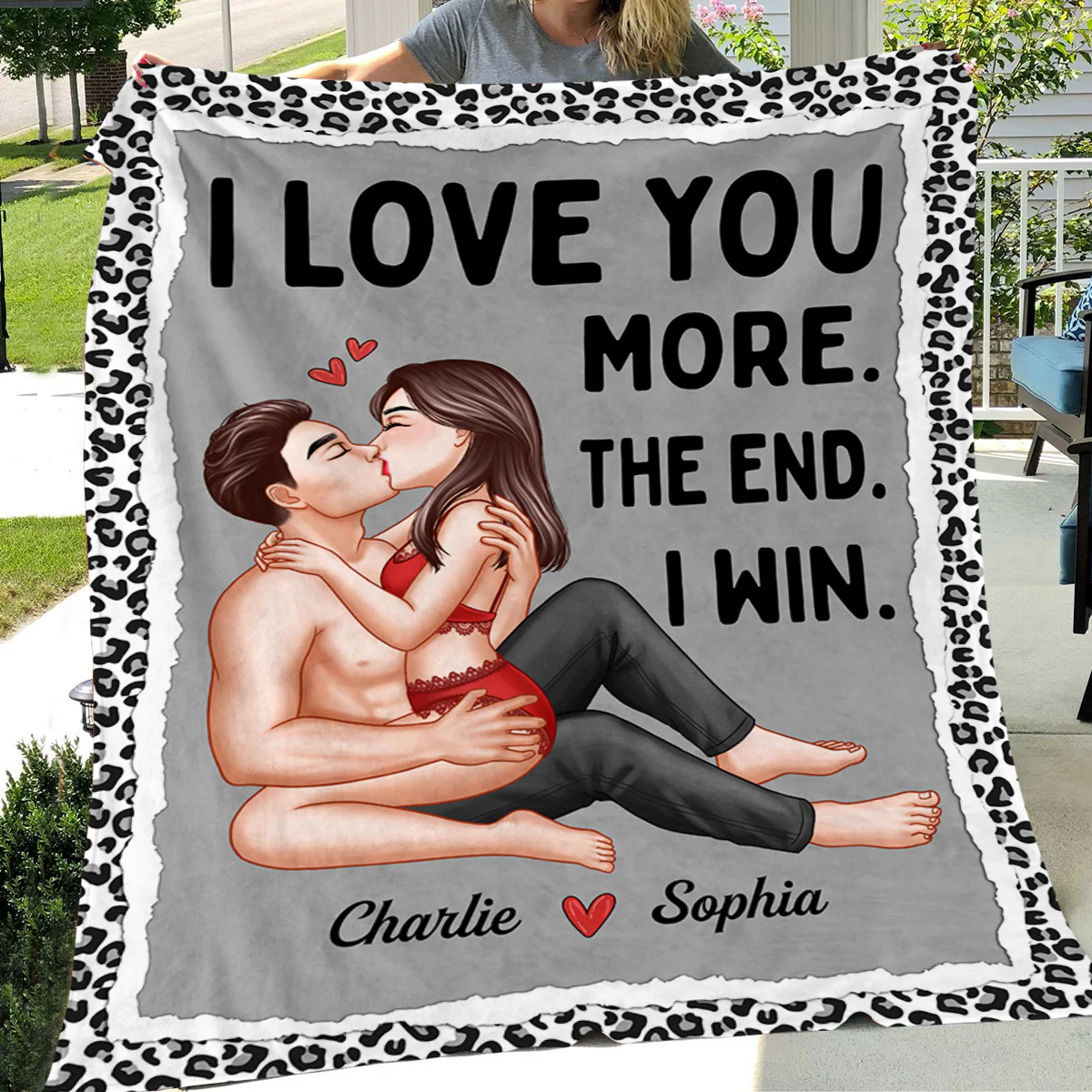 Couple Kissing I Love You More The End I Win Personalized Fleece Blanket - Image 3