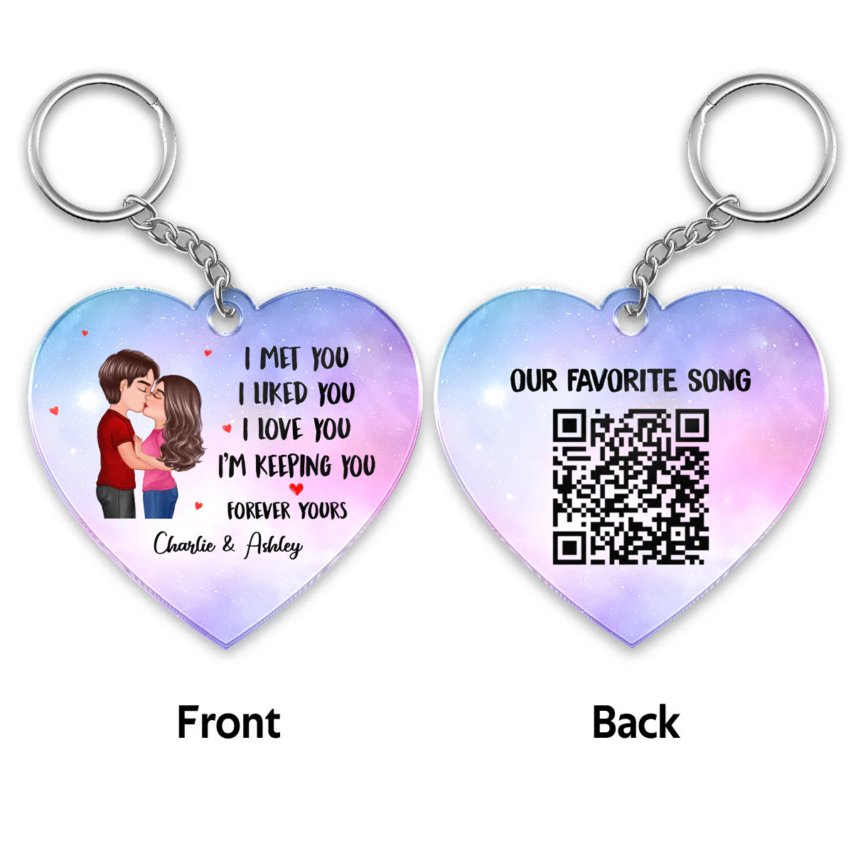Couple Kissing I Met You I Love You Favorite Song Scannable QR Code Anniversary Gift For Him For Her Personalized Acrylic Keychain