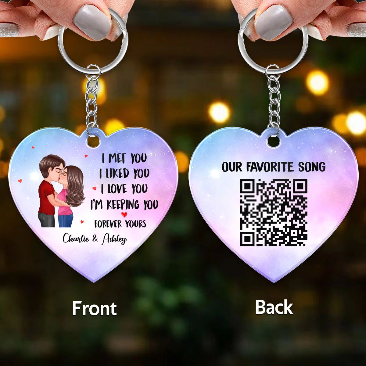 Couple Kissing I Met You I Love You Favorite Song Scannable QR Code Anniversary Gift For Him For Her Personalized Acrylic Keychain - Image 3