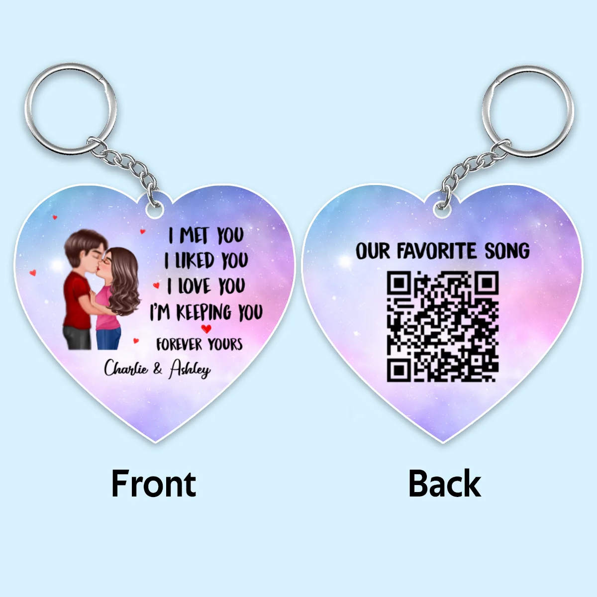 Couple Kissing I Met You I Love You Favorite Song Scannable QR Code Anniversary Gift For Him For Her Personalized Acrylic Keychain - Image 4