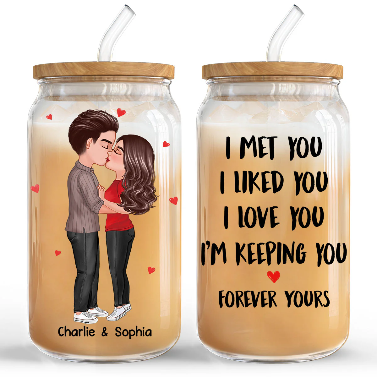 Couple Kissing I Met You Personalized Clear Glass Can - Image 3