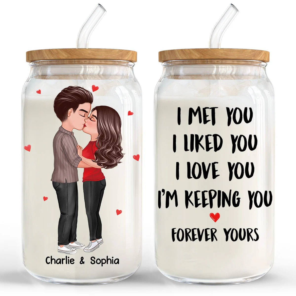 Couple Kissing I Met You Personalized Clear Glass Can - Image 4