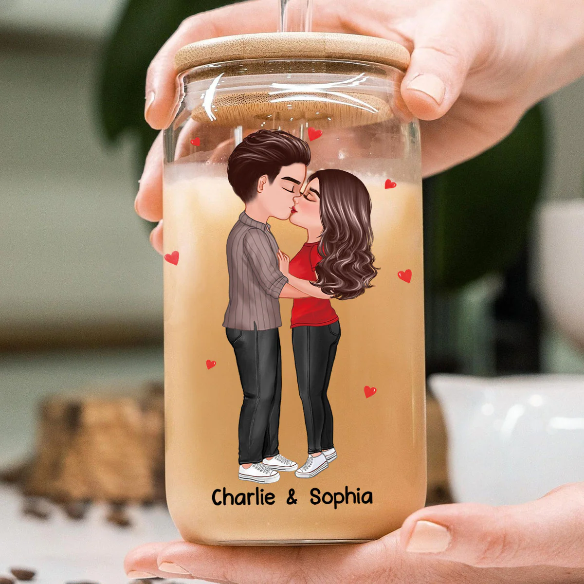 Couple Kissing I Met You Personalized Clear Glass Can - Image 5