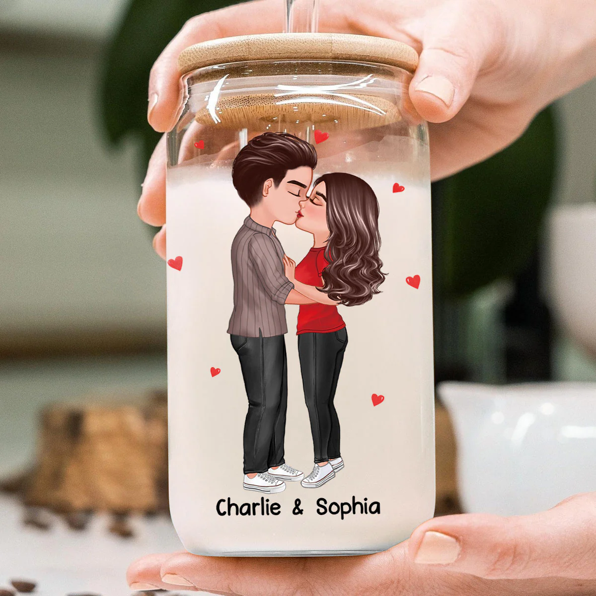 Couple Kissing I Met You Personalized Clear Glass Can - Image 6