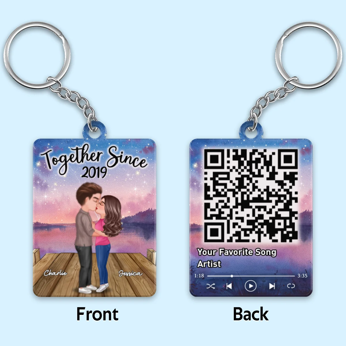 Couple Kissing In Purple Sunset Favorite Song QR Song Personalized Acrylic Keychain - Image 4