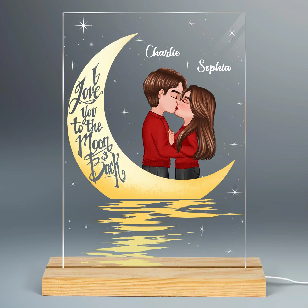 Couple Kissing In The Moonlight Personalized Plaque LED Night Light, Acrylic LED Lamp - Valentine‘s Day Gift For Him, For Her - Image 2