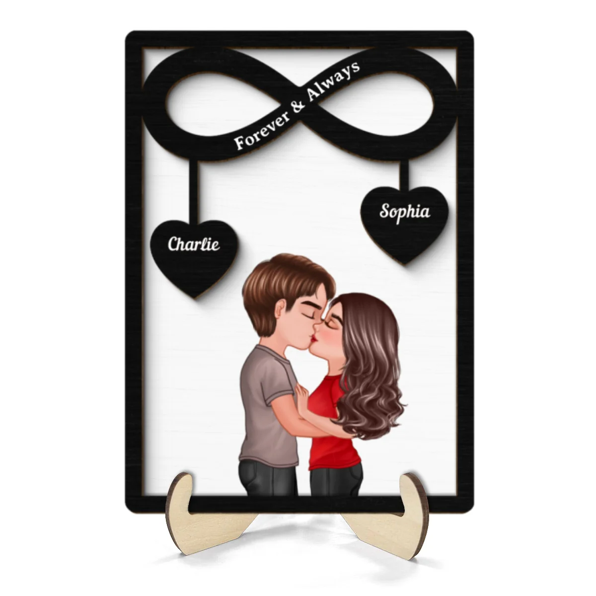 Couple Kissing Infinity Hearts Hanging Personalized 2-layer Wooden Plaque, Gift For Him, For Her - Image 10