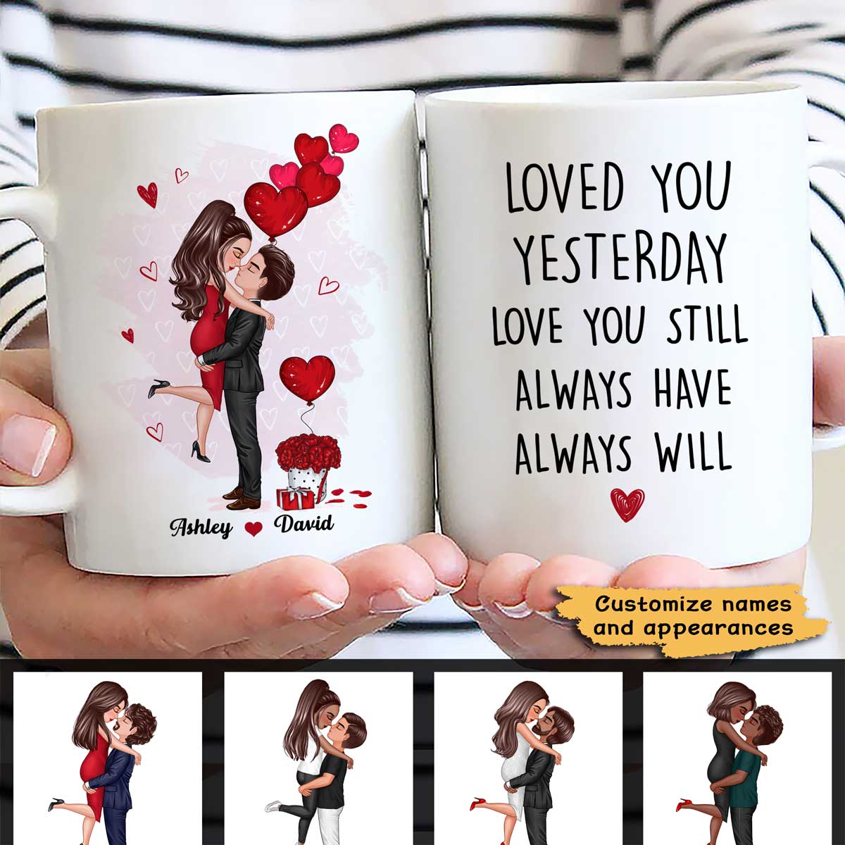 Couple Kissing Loved You Yesterday Gift For Him For Her - Personalized Mug - Image 3