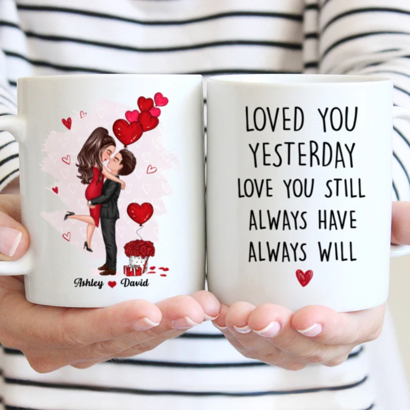 Couple Kissing Loved You Yesterday Gift For Him For Her - Personalized Mug - Image 5
